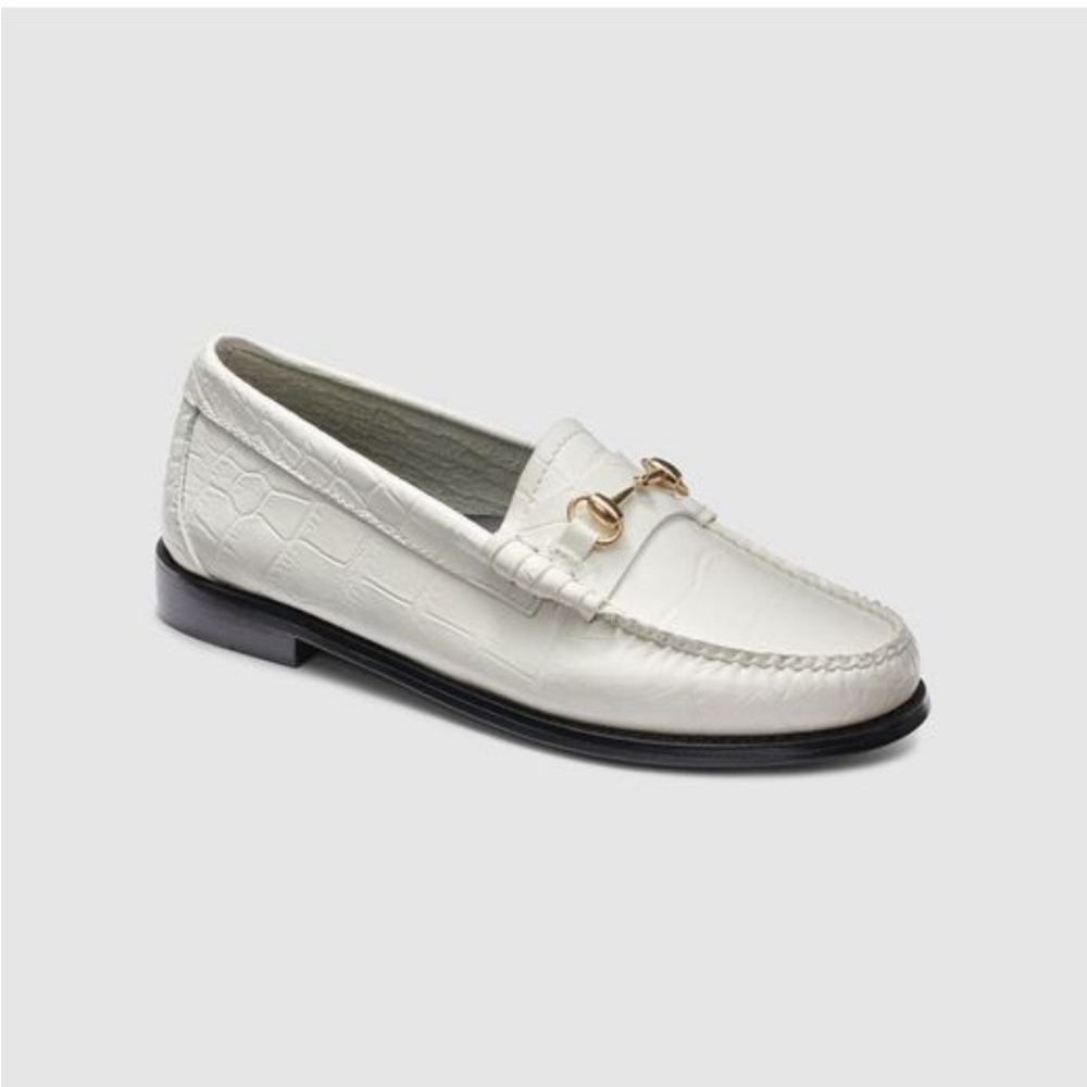 New Lianna Croc Leatherbit White Loafers